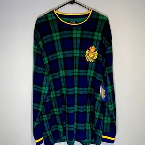 POLO Ralph Lauren Shirt Mens Green & Blue Long Sleeve Crest Sleepwear.